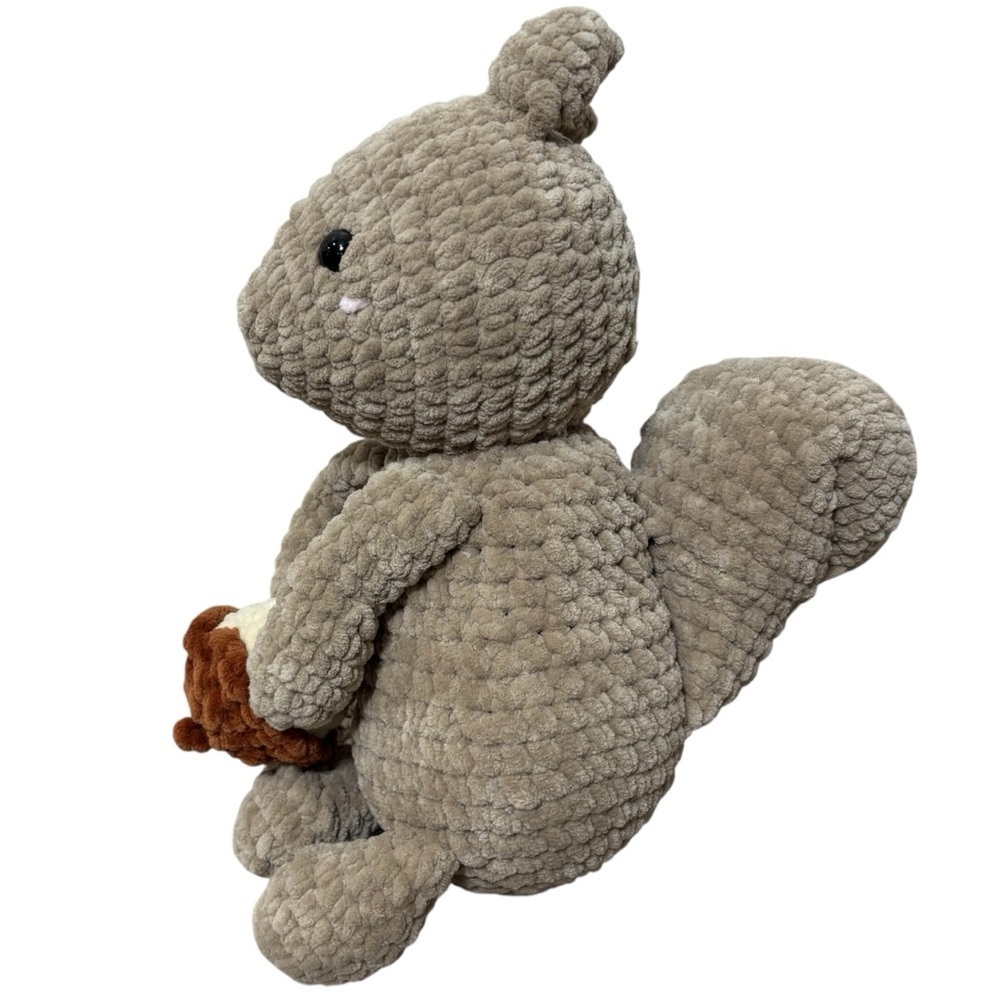 Handmade Crochet Squirrel 12” Stuffed Animal Plush Toy Brown Tan Soft Cute Baby - Picture 2 of 5